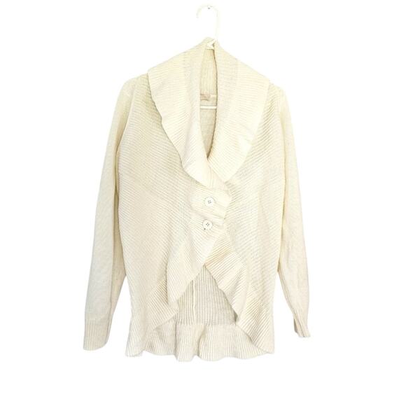 motto Sweaters - Motto Shawl Collar Cardigan Sweater Rib Knit Button Front -Cream-size 1X
